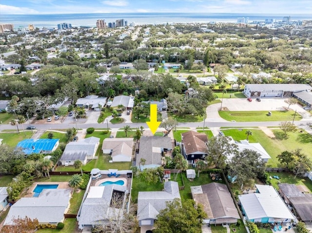 aerial view with a water view
