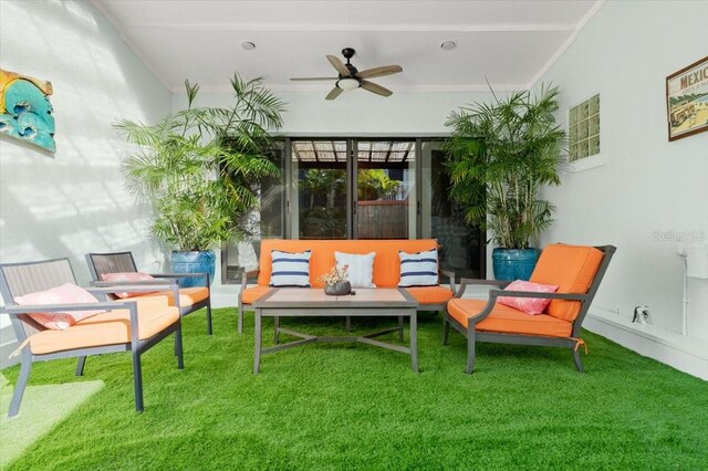 sunroom / solarium with ceiling fan