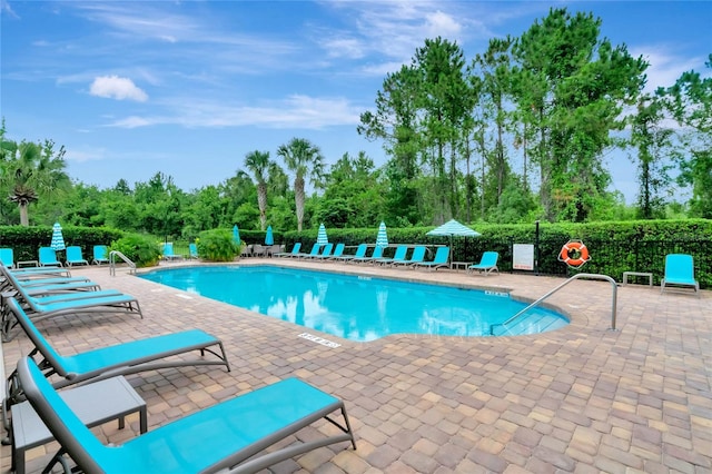 view of swimming pool featuring a patio