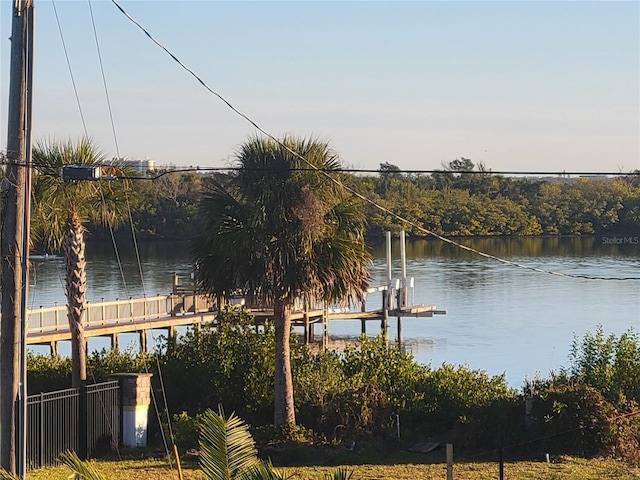 property view of water featuring a boat dock