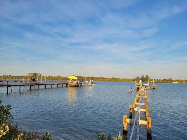 view of dock with a water view