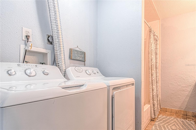 4017 Saxon Dr, New Smyrna Beach, FL 32169 - laundry room featuring washer and clothes dryer and a textured wall