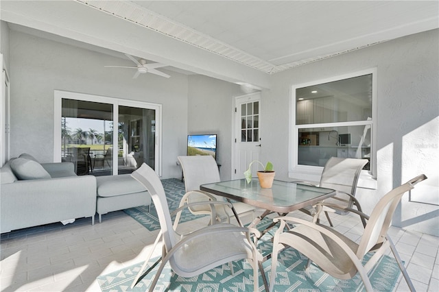 view of patio / terrace featuring ceiling fan and an outdoor hangout area