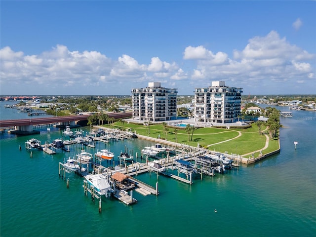 aerial view featuring a water view