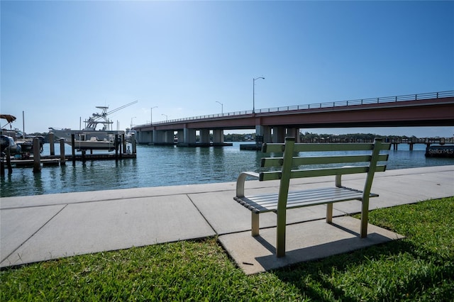 dock area with a water view