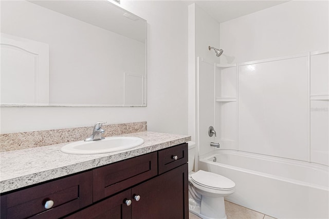 full bathroom with tile patterned flooring, vanity, bathtub / shower combination, and toilet