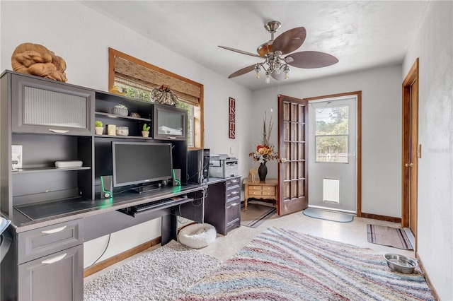 office area featuring ceiling fan