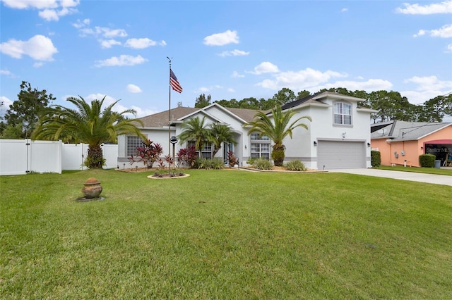 view of front of property with a garage and a front yard