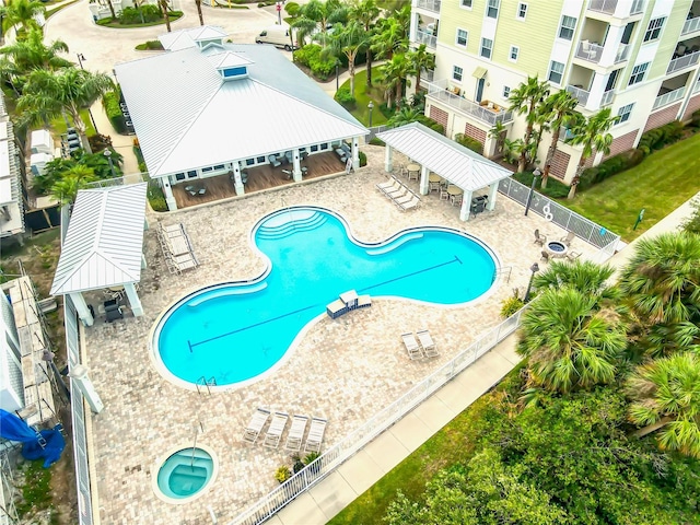 view of pool featuring a gazebo and a patio