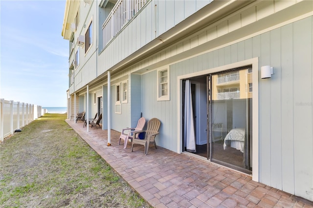 view of patio / terrace featuring a water view