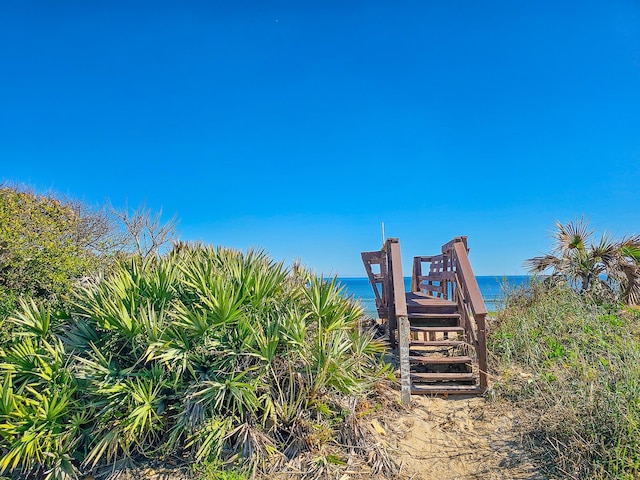 exterior space featuring a water view