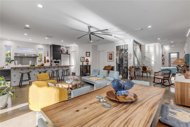 dining area featuring ceiling fan