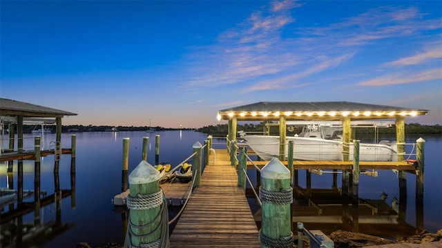 dock area with a water view