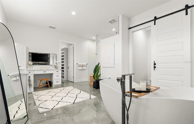 interior space with a barn door