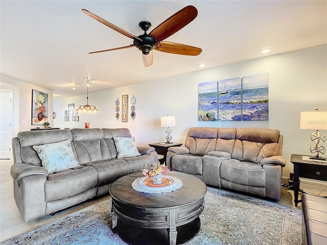 5300 S Atlantic Ave Unit 17-506, New Smyrna Beach, FL 32169 - living area with a ceiling fan and recessed lighting