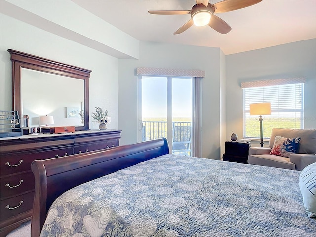 5300 S Atlantic Ave Unit 17-506, New Smyrna Beach, FL 32169 - bedroom with access to exterior, multiple windows, and ceiling fan