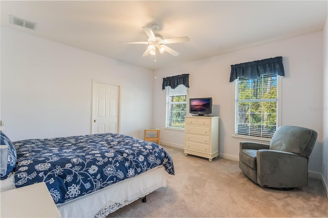 bedroom with carpet flooring and ceiling fan