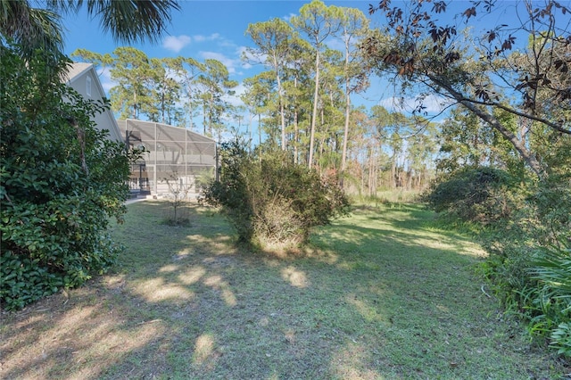 view of yard with a lanai