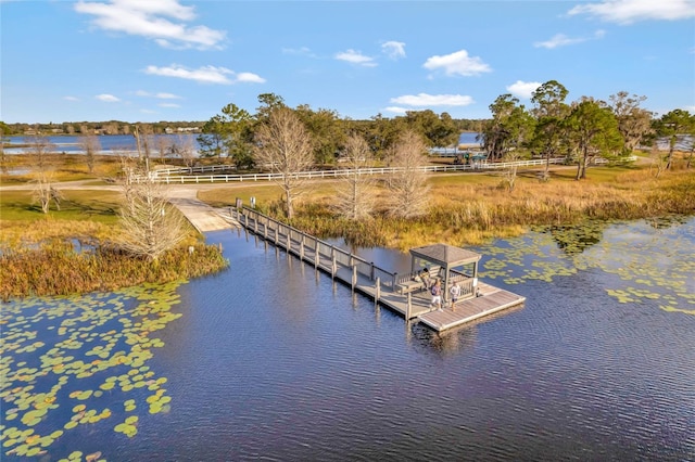 view of dock featuring a water view