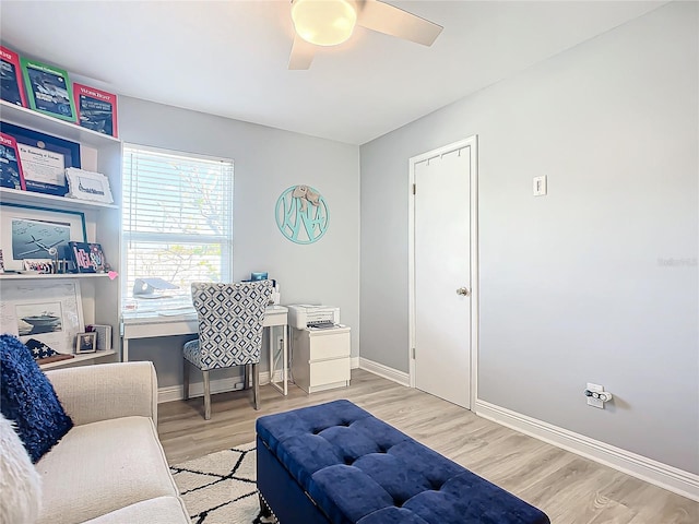 office space featuring hardwood / wood-style flooring and ceiling fan