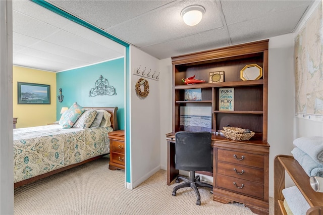 bedroom with light carpet