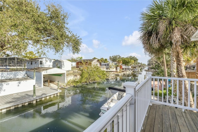 dock area with a water view