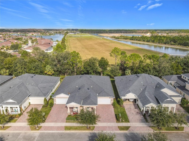 aerial view with a water view