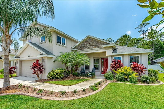 view of front of property featuring a front lawn