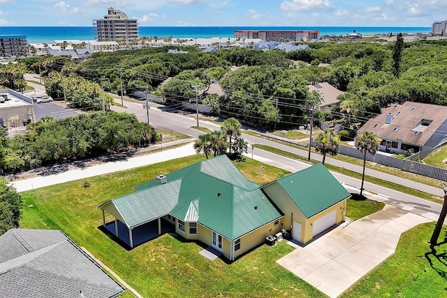 aerial view with a water view