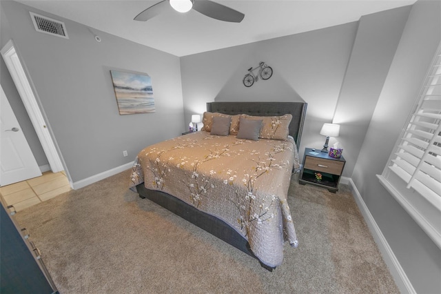 bedroom with carpet flooring and ceiling fan