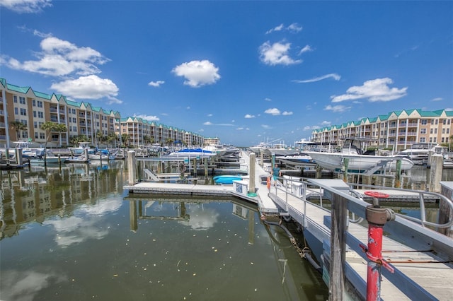 view of dock with a water view