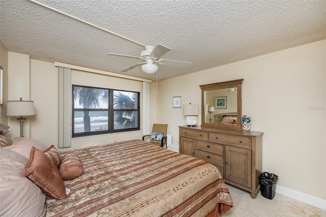 bedroom featuring a textured ceiling and ceiling fan