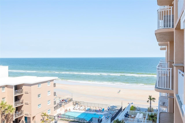 property view of water featuring a beach view