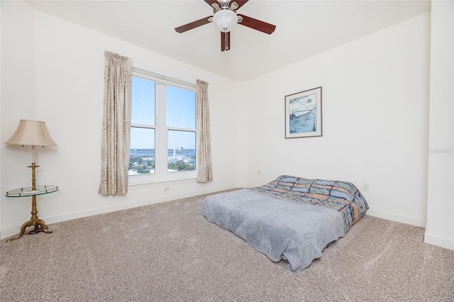 bedroom with carpet flooring and ceiling fan