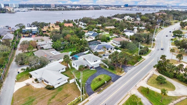 bird's eye view featuring a water view