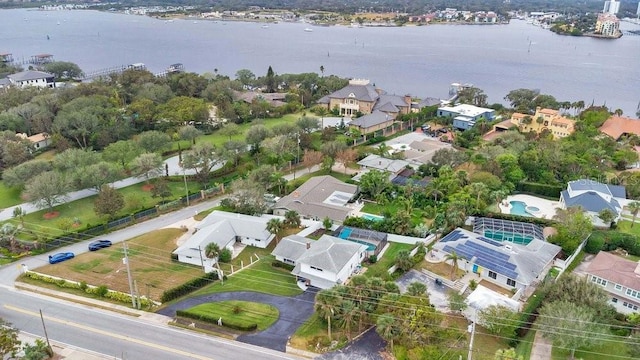 aerial view featuring a water view