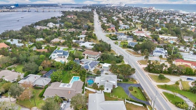 aerial view with a water view