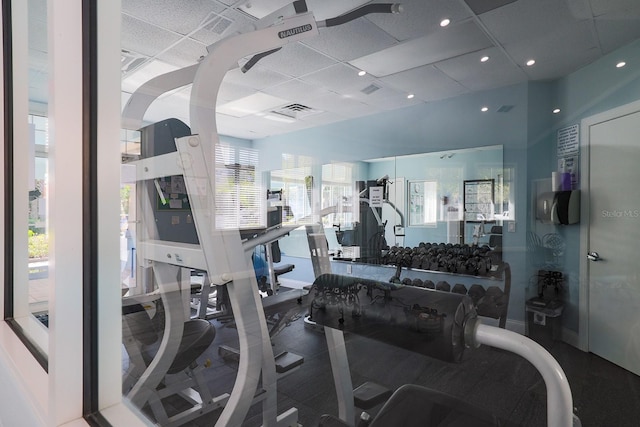 gym with a drop ceiling