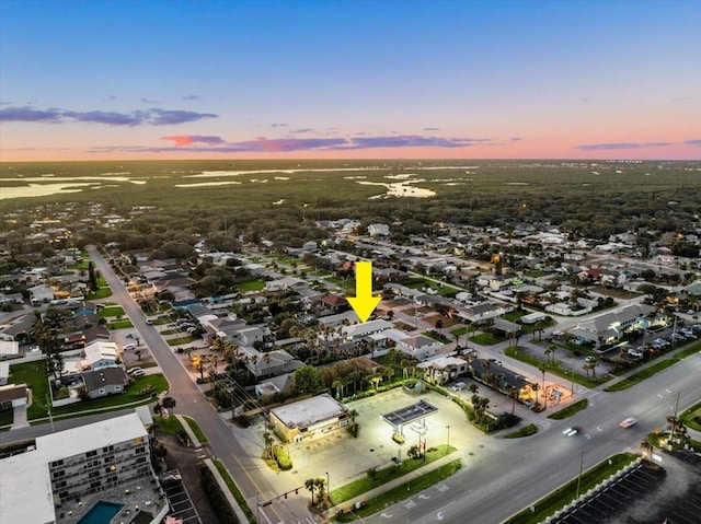 view of aerial view at dusk