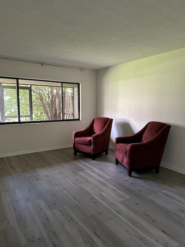 unfurnished room featuring light hardwood / wood-style floors and a textured ceiling