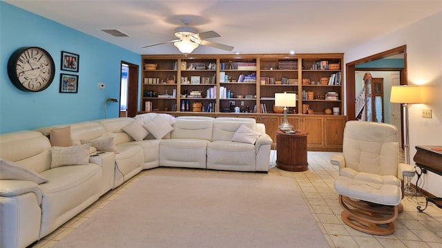 living room with ceiling fan