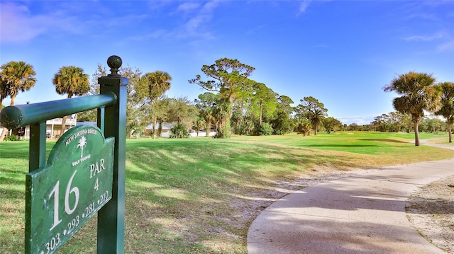 view of property's community with a yard