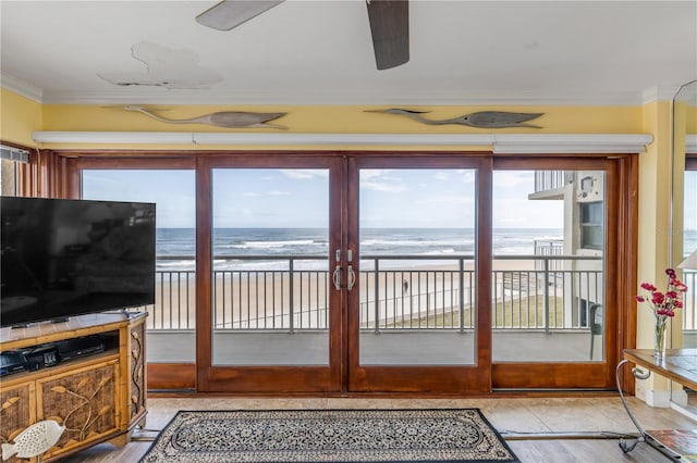 4811 Saxon Dr Unit C102, New Smyrna Beach, FL 32169 - unfurnished sunroom featuring a water view, a view of the beach, and french doors