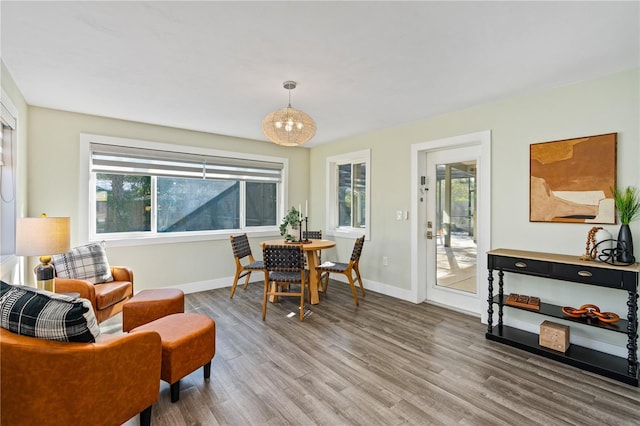 dining room featuring a notable chandelier and hardwood / wood-style flooring