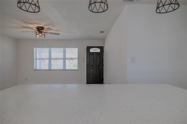 foyer with ceiling fan