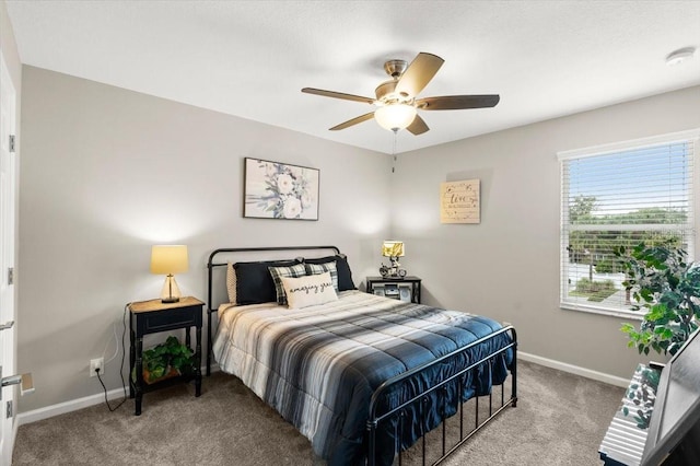 bedroom featuring carpet flooring and ceiling fan