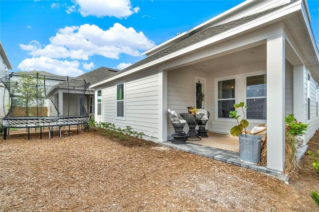 rear view of house with a patio and a trampoline