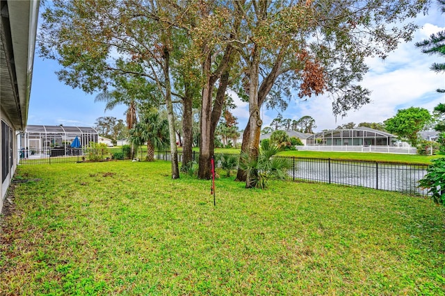 view of yard with a water view