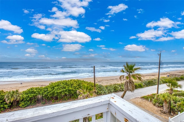 view of water feature with a beach view