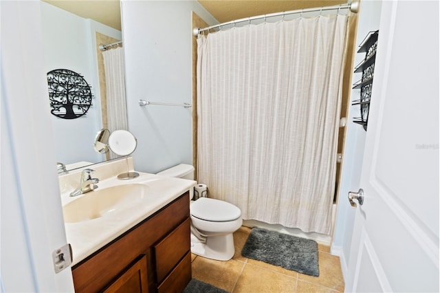 full bathroom with tile patterned flooring, vanity, toilet, and shower / bath combo